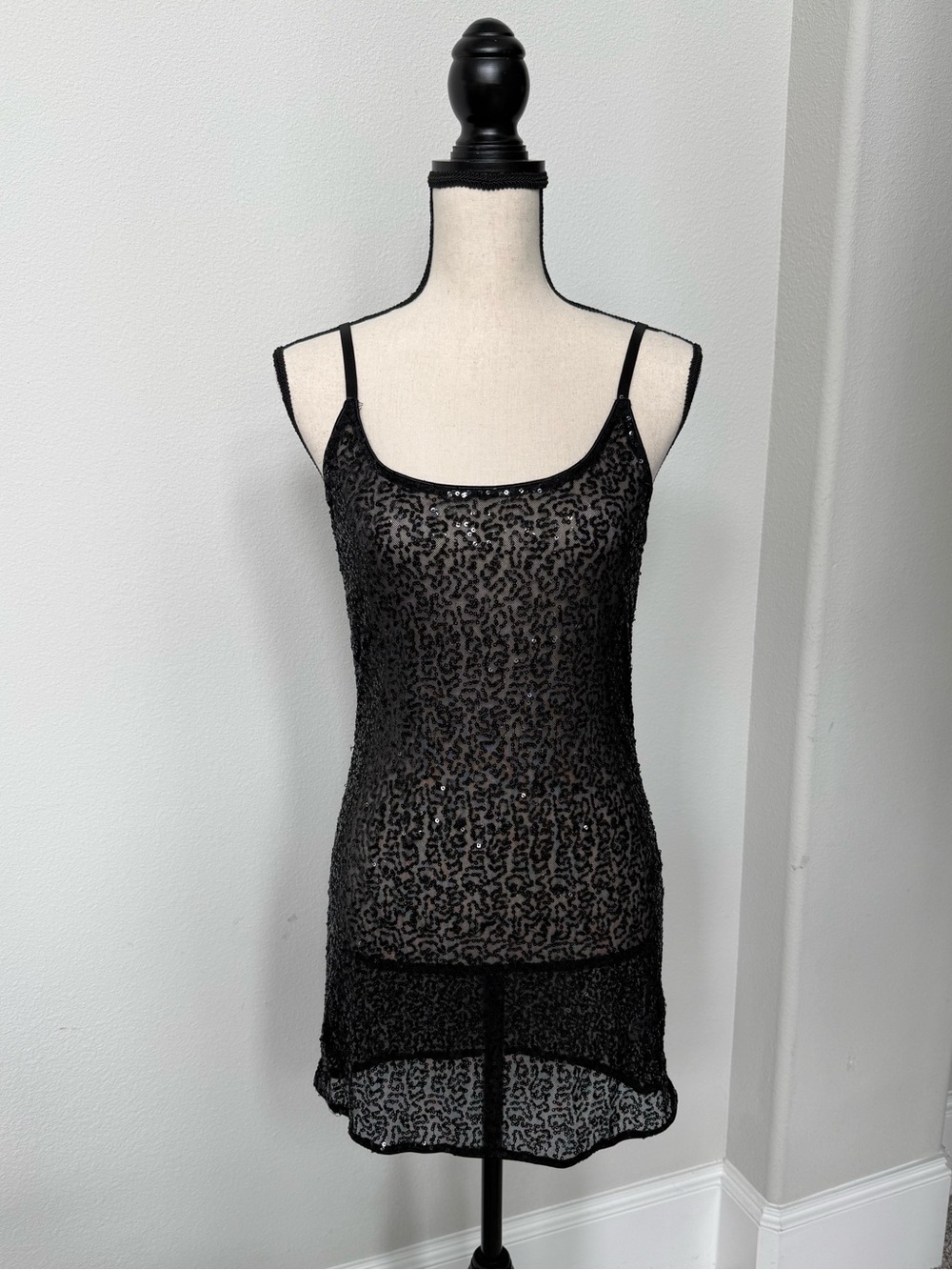 Charlotte Russe Black Sequin Mesh Slip Dress
